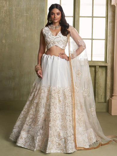 Marvelous Off - White Embroidered Net Wedding Wear Lehenga Choli - Ethnic Plus In